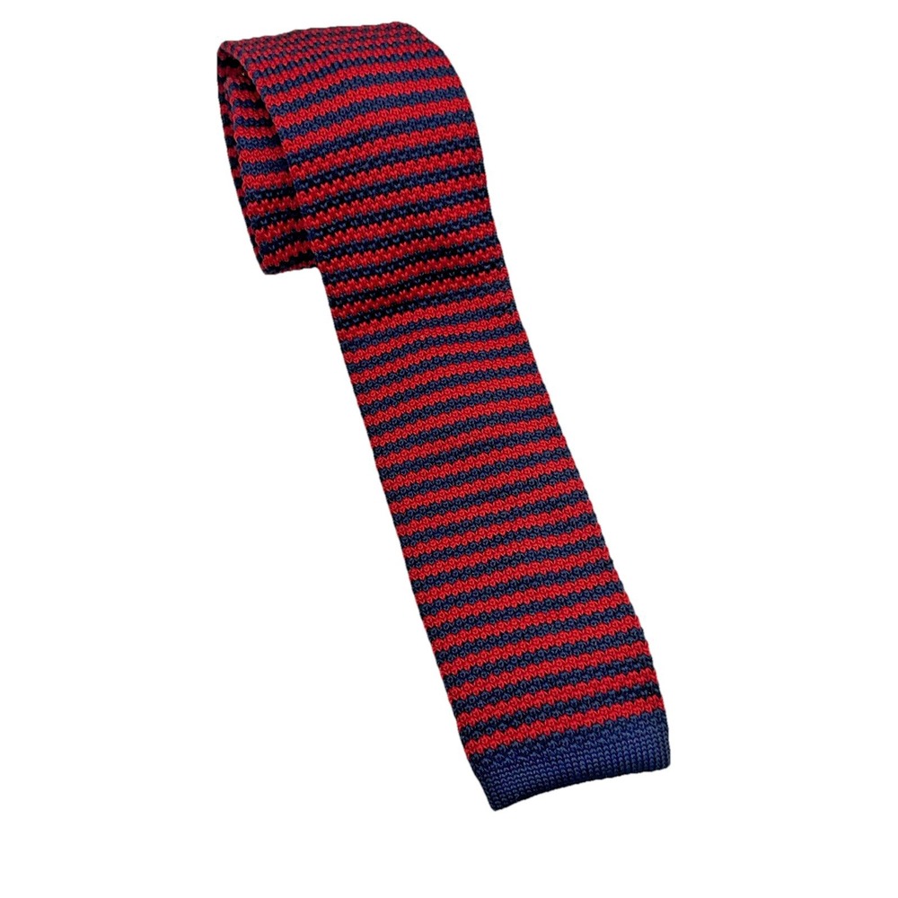 Chaps Knit Necktie Mens OS Navy‎ Red Striped Preppy Ivy League Collegiate Tie